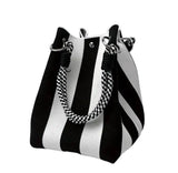 Korean Style Mini Knit Tote Bag Women Striped Crochet Bucket Handbag Lightweight Summer Daily Shoulder Purse For Vacation