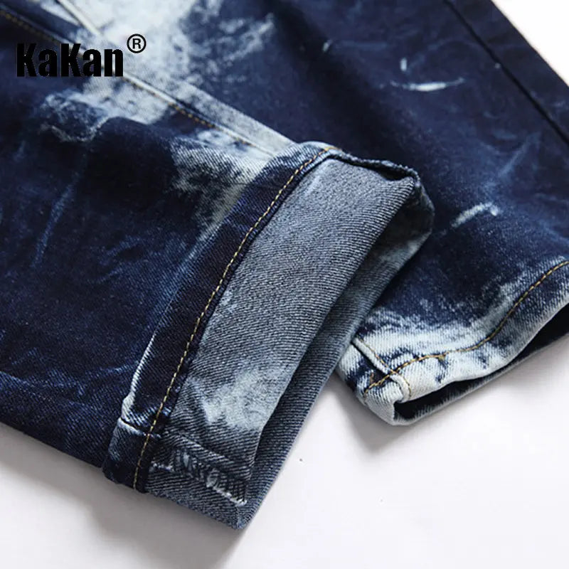 KAKAN Slim Straight Jeans for Men | Dark Blue Stretch Denim