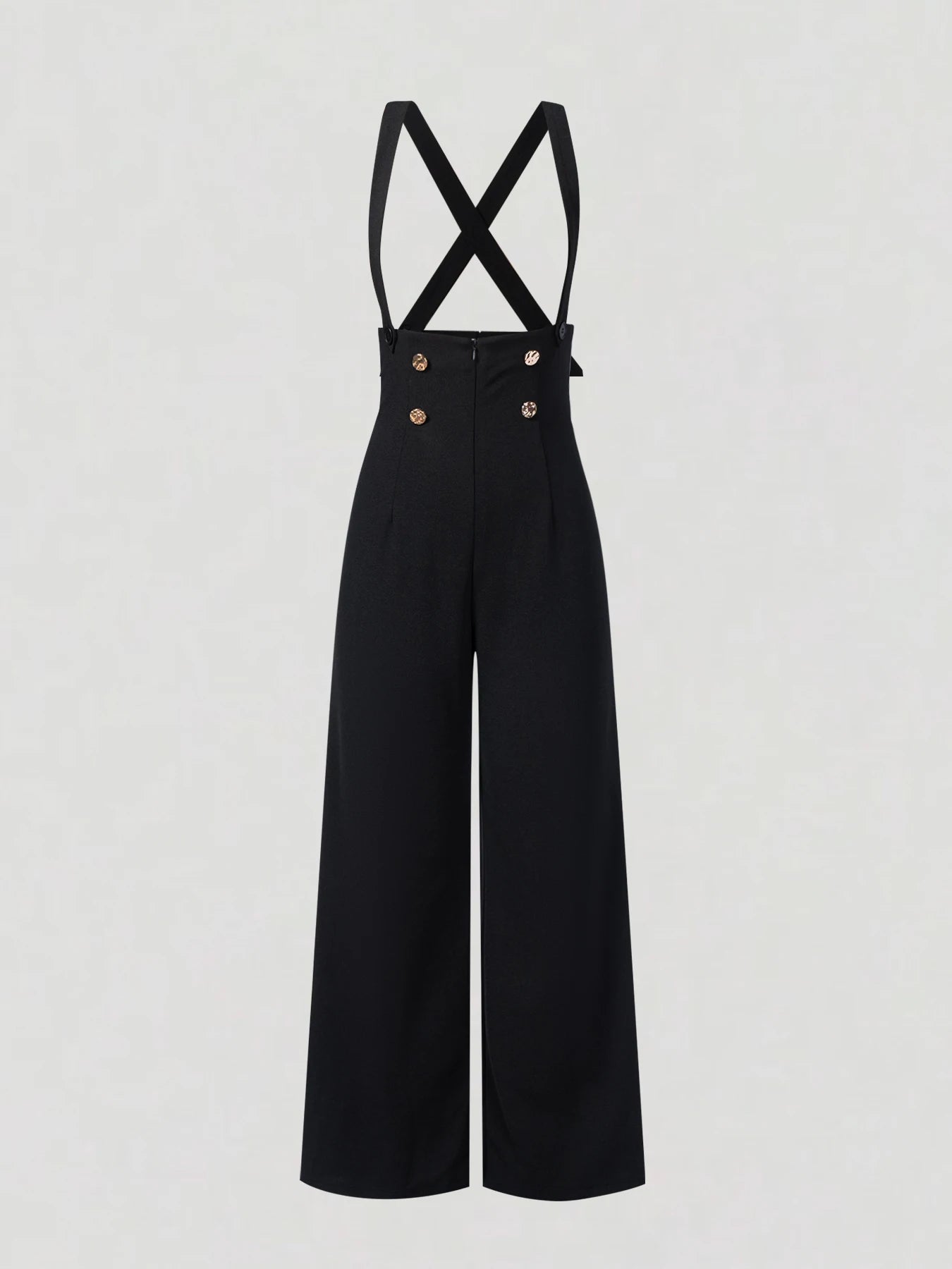 Retro Gold Double-Breasted Wide Leg Jumpsuit