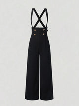 Retro Gold Double-Breasted Wide Leg Jumpsuit