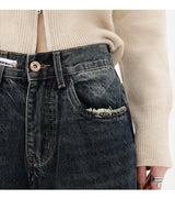 Harajuku Streetwear Retro Fashion Autumn Women High Waist Jeans Loose Wide Leg Straight Loose Denim Trousers Y2K Baggy Pants
