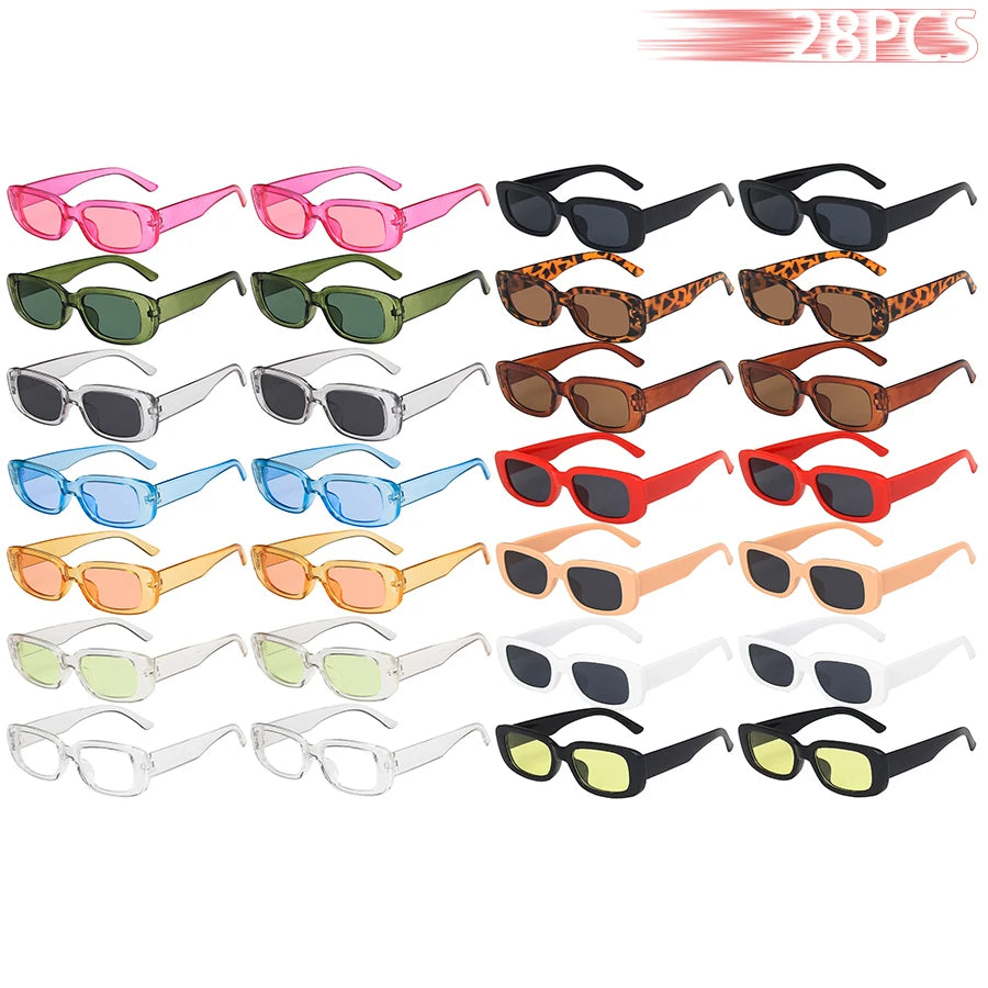 28 PCS Rectangle Sunglasses | UV400 Unisex Set