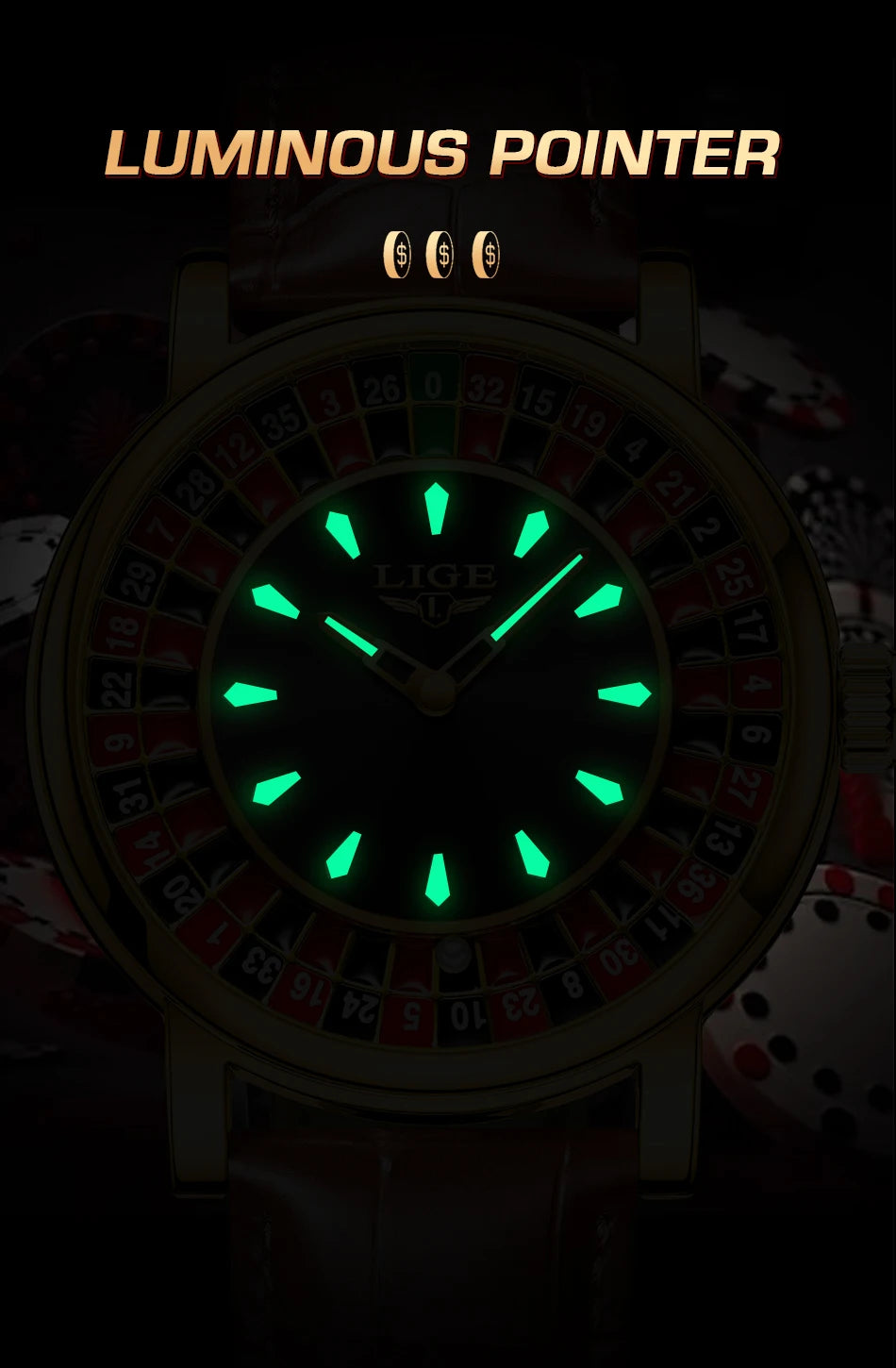 LIGE Men's Rotating Dial Quartz Watch — Luminous, Waterproof, Creative Design