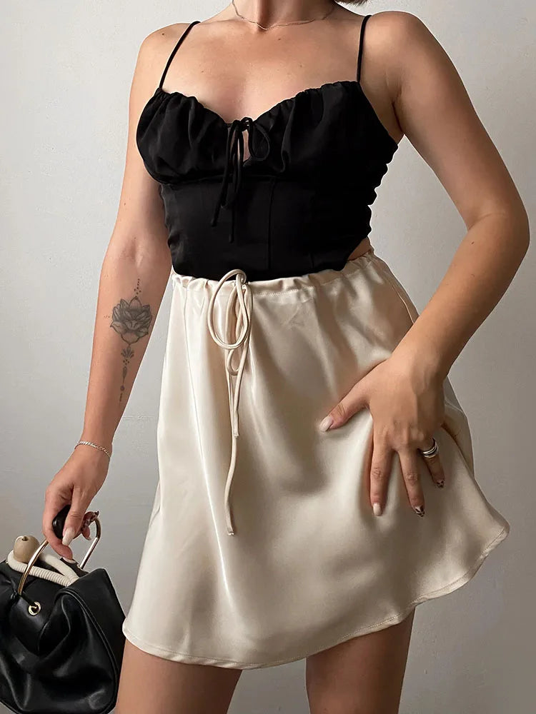 Satin Mini Skirt – Women's Elegant A-Line