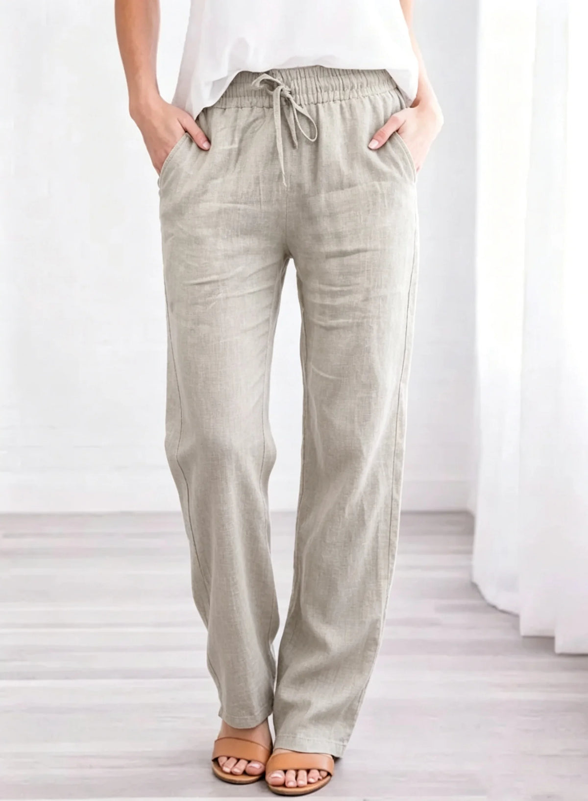 Women's Cotton Drawstring Straight Leg Pants
