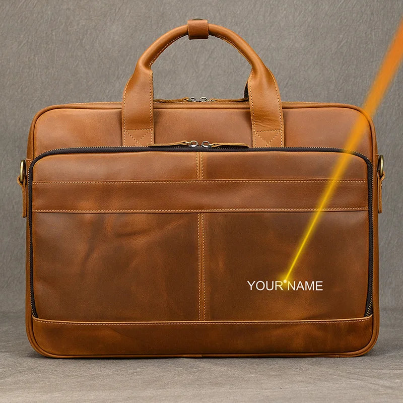 Men Briefcase Genuine Leather Laptop Bag 14 15.6" PC Doctor Lawyer Computer Bag Cowhide Male Briefcase Leather Men Business Bag