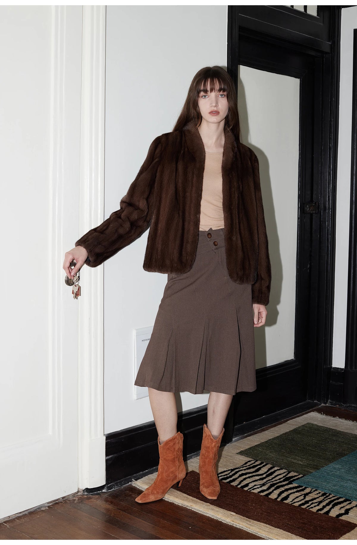Women's Short Faux Fur Coat with Stand Collar