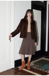 Women's Short Faux Fur Coat with Stand Collar