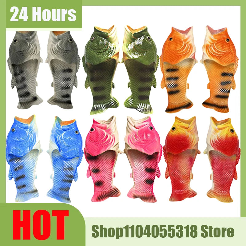 Funny Slippers Man Footwear Family Shoes Parent-child Sandals Plus Size 24-46 Summer Beach Shoes Boys Unisex Fish Slippers