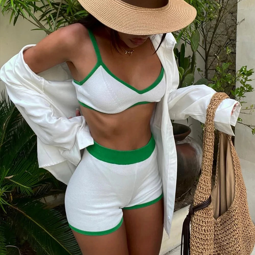 Tuularose Summer Shorts Two-Piece Set Women's Sexy Beach Vacation Sling Top Knitted Shorts Set 2025 Y2k Hot Girls Short Sets