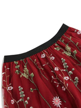Tonval Floral Embroidered Mesh Midi Skirt – Elegant & Vintage