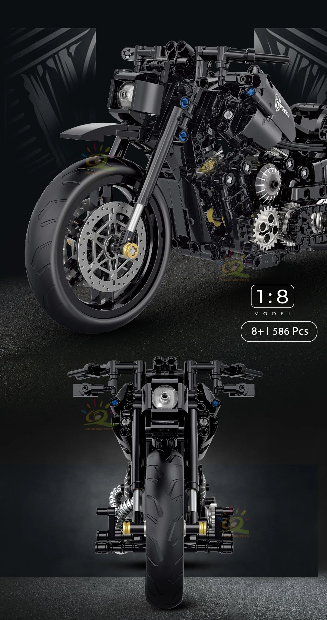 HUIQIBAO 1:8 Classic Motorbike Building Blocks High-tech Model Moto City Racer Bricks Toy for Kid Boy Children Adult MOC Car Set