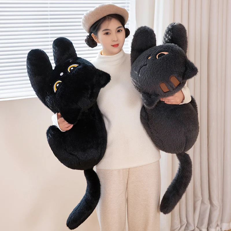 Black Cat Plush Pillow Soft Stuffed Lying Cat Cushion Cute Sleeping Cat Design Lovely Birthday Gift Idea for Cat Lovers