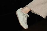 Women's Genuine Leather Retro Lace-Up Flat Sneakers