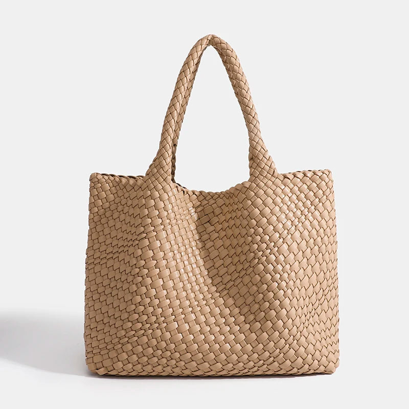 Woven Tote Bag For Women Soft Foldable Top-Handle Wristlet Bag Fashion Hobo Handbag Composite Bag with Coin Purse