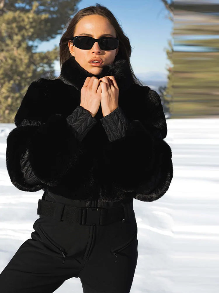 Women’s Faux Fur Trim Ski Jumpsuit