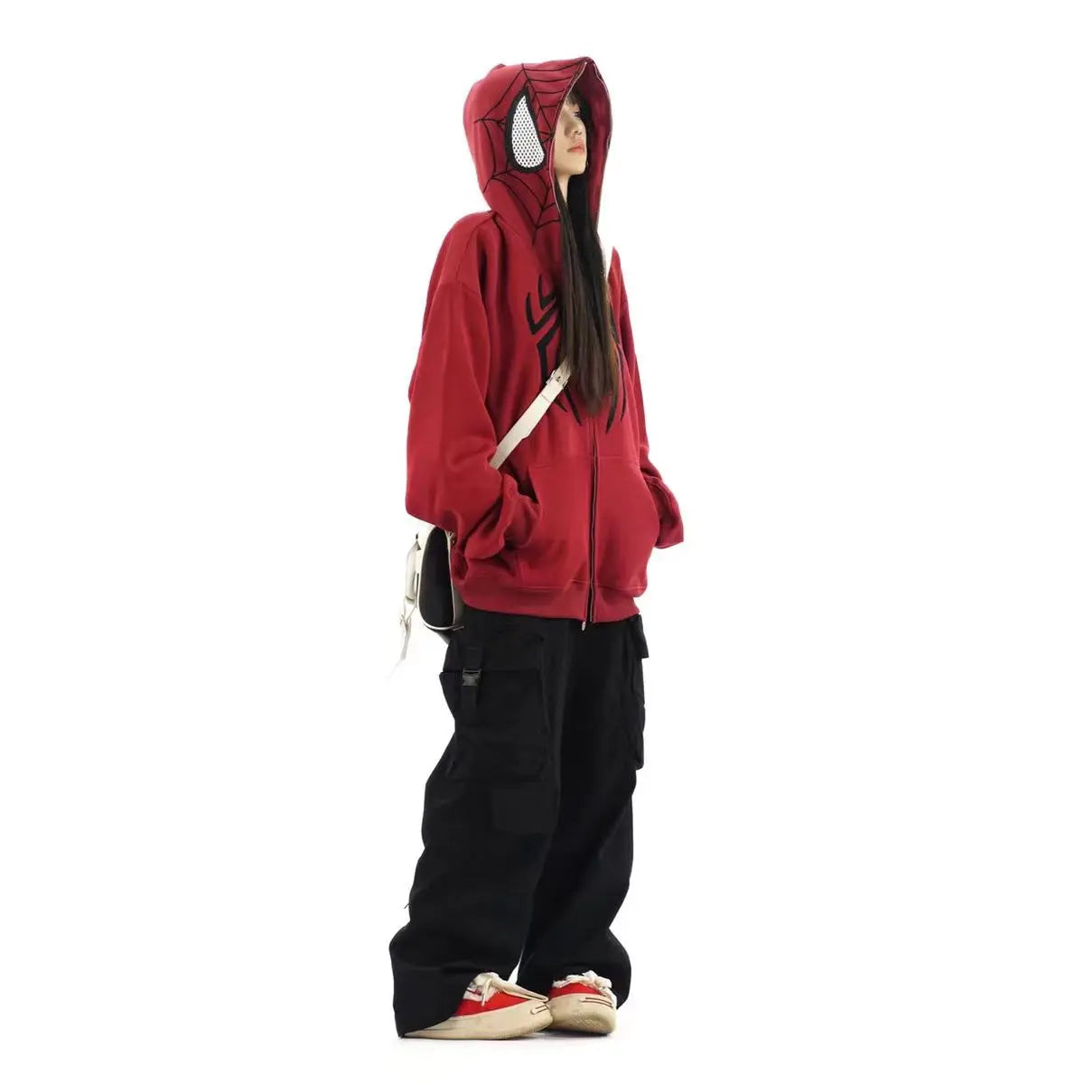 Oversized Y2K Spider Zip-Up Hoodie