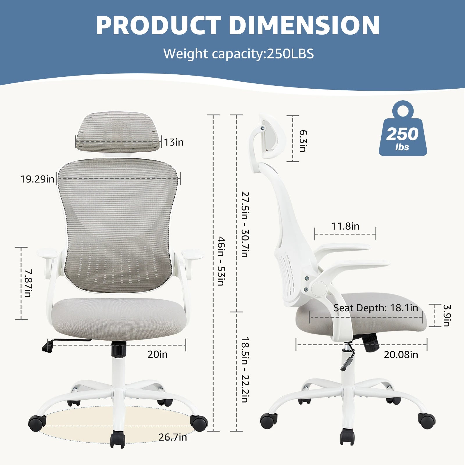 JHK Ergonomic Mesh Office Chair with Flip-Up Arms