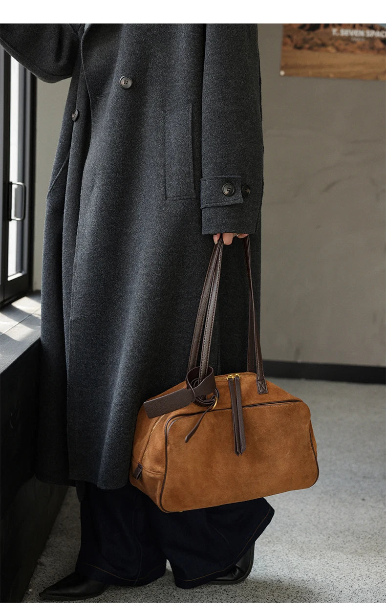 Ladies Casual Soft Suede Cowhide Handbags Women's Frosted Cow Leather Shoulder Bag Female Fashion Trend Luxury Designer Bags New