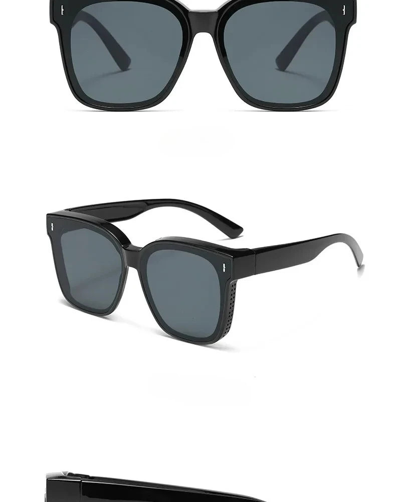 Polarized Clip-On Sunglasses for Glasses Wearers, Fashion Square Over Glasses Myopia Sunglasses, UV400 Protection for Driving, Fishing & Outdoor Use