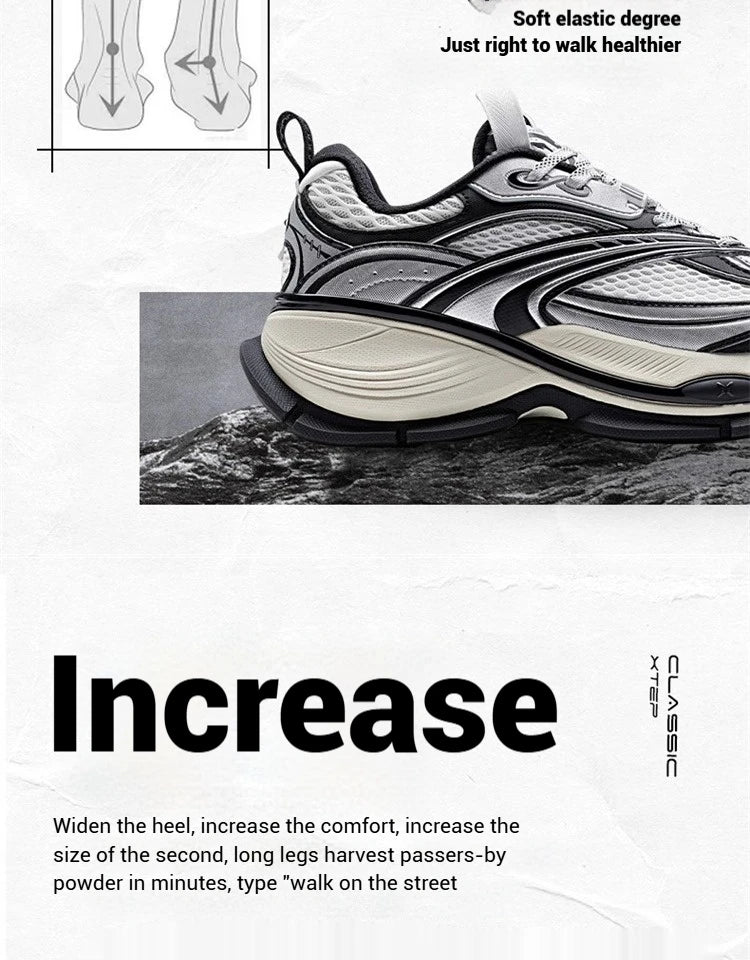 Xtep Basque 2 Casual Shoes for Men Height-increasing Mesh Cushioning Retro Millennium Daddy Female Shoes 875219320012