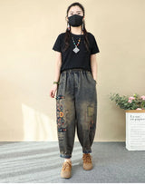 Women's Retro Embroidered High-Waist Jeans