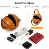 Basketball Shaped Crossbody Bag, Trendy Chain Shoulder Bag, PU Leather Top Handle Circle Purse handbags  women bag