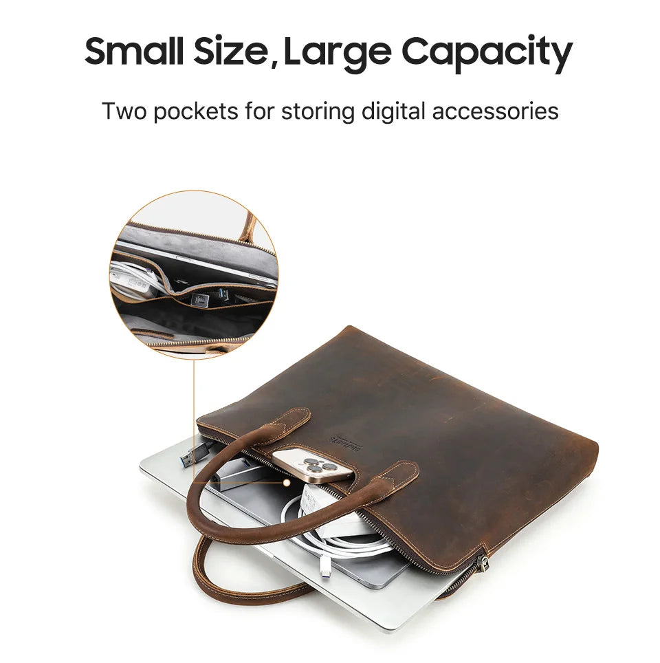 CONTACT'S Genuine Leather Men Business Bag Leather Briefcase Tote Laptop Bags High Quality Men's Bag Handbag for 14.2" Macbook