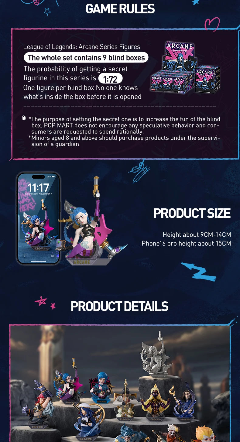 POP MART League of Legends: Arcane Series Blind Box Toys Kawaii Anime Action Figure Caixa Caja Surprise Mystery Bag Toy