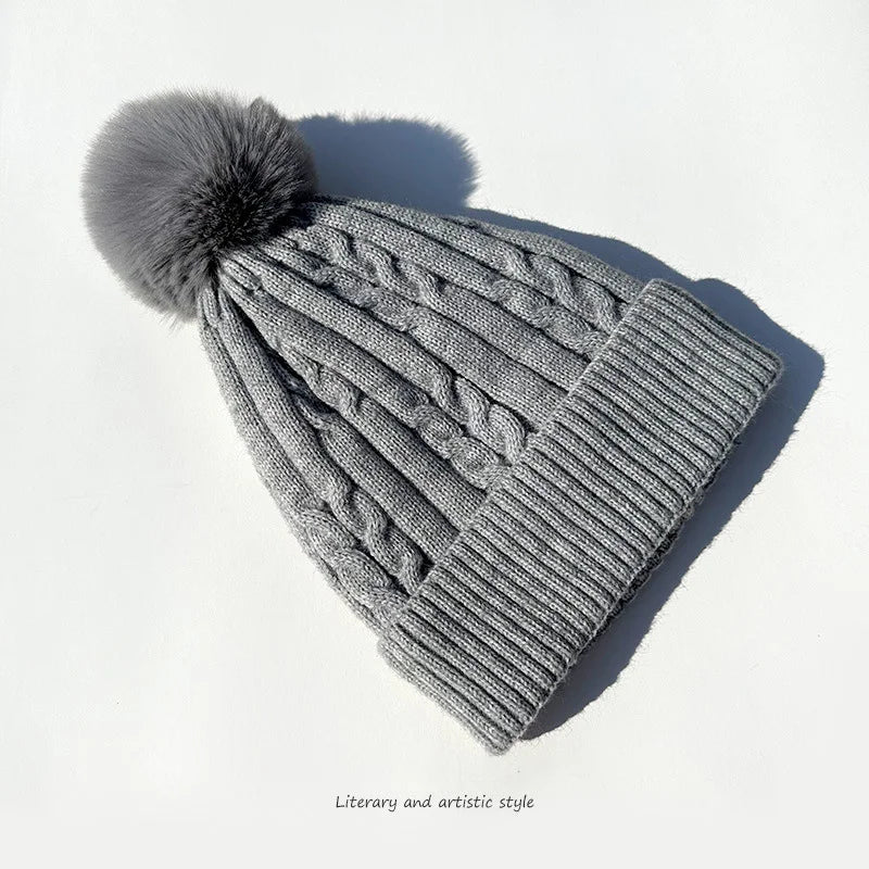 Women warm beanie hat men Plush and thickened cap winter ear protection high-end ski hat warm big head knit hat women's winter