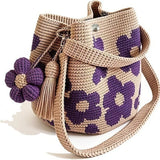 Handmade Crochet Bag Flower Tote Knit Floral Purse Bag, Boho Woven Beach Handbags Crossbody Shoulder Bag for Women Vacation