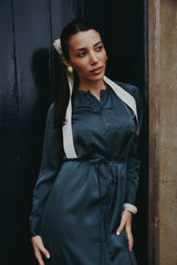 Elegant Ruffled-Neck Satin Dress