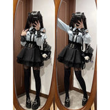 High Waist Lolita School orm Set Winter Faion oulder Bared irt And  Skirt Spicy Girl Clete Outfit Polyester ...
