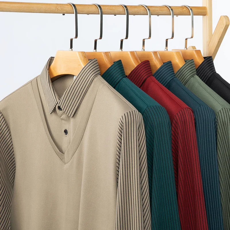 Men's Contrast Polo Shirt – Relaxed Long Sleeve Layered Look