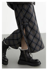 CHIC VEN Women Long Skirt Casual New Sweet Cool Style High Waist Slit Plaid Half Skirt Straight Tube Skirts Spring Autumn 2024