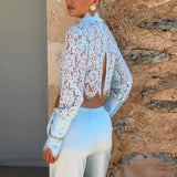 Lace Top Pants 2 Piece Set Women Chic Solid Half High Collar Cropped Back Split Long Pant Suit 2026 Lady Daily Street Outfit New