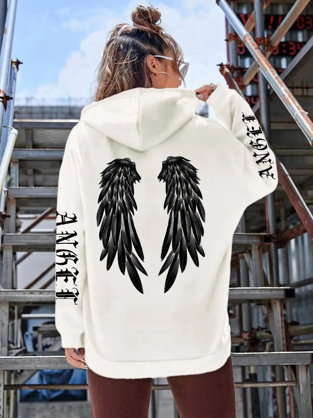 Angel Wings Oversized Graphic Hoodie