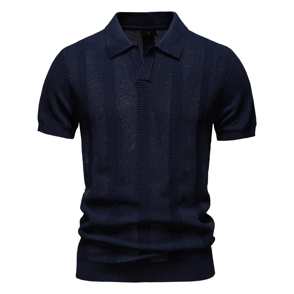 AIOPESON Men's Striped Mesh Polo Shirt | Breathable & Elegant