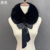 Fluffy Faux Fur Headband Neckerchief 2 in 1 Winter Thermal Plush Ear Warmer Collar Scarf  Satin Ribbon Bow Women Hair Band