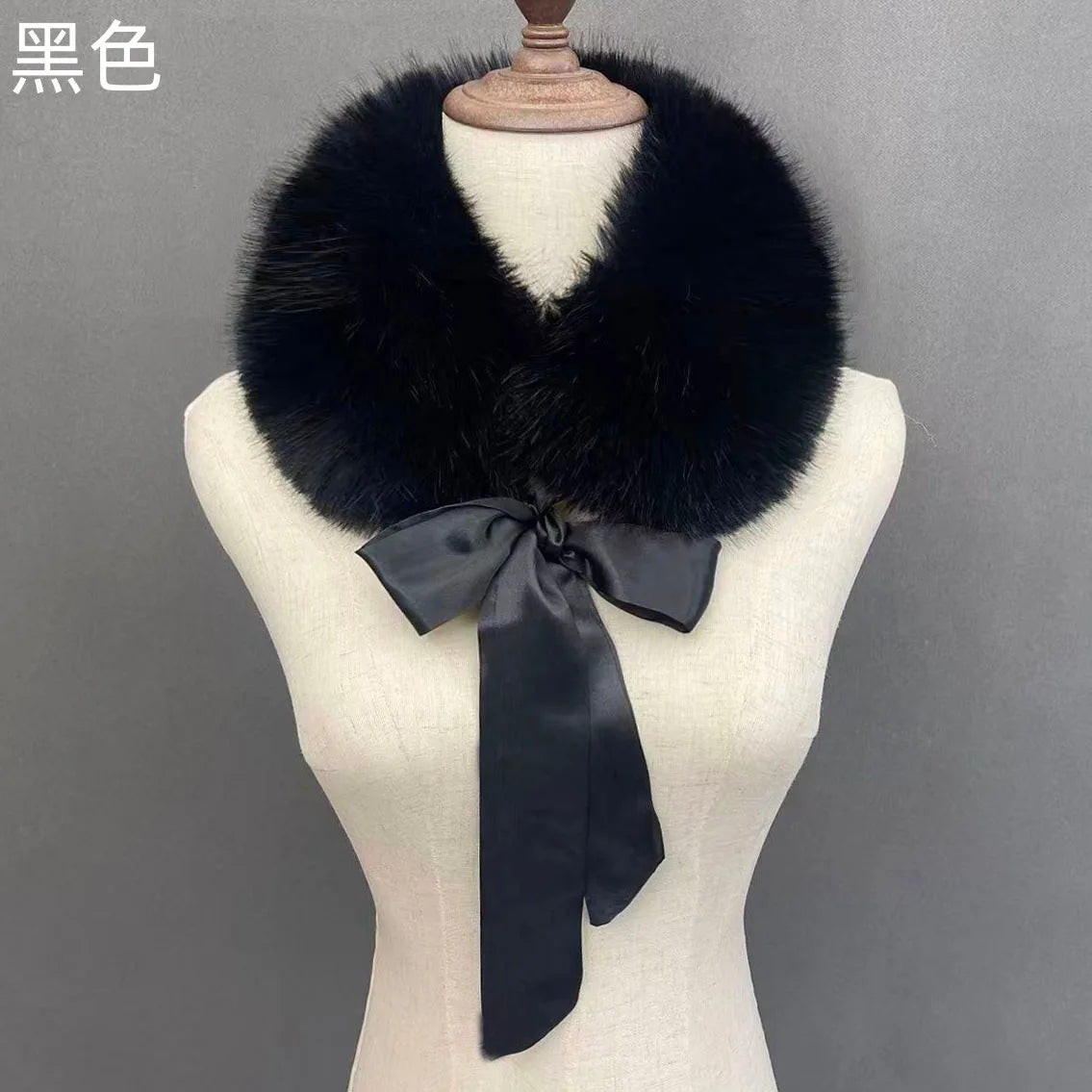 Fluffy Faux Fur Headband Neckerchief 2 in 1 Winter Thermal Plush Ear Warmer Collar Scarf  Satin Ribbon Bow Women Hair Band