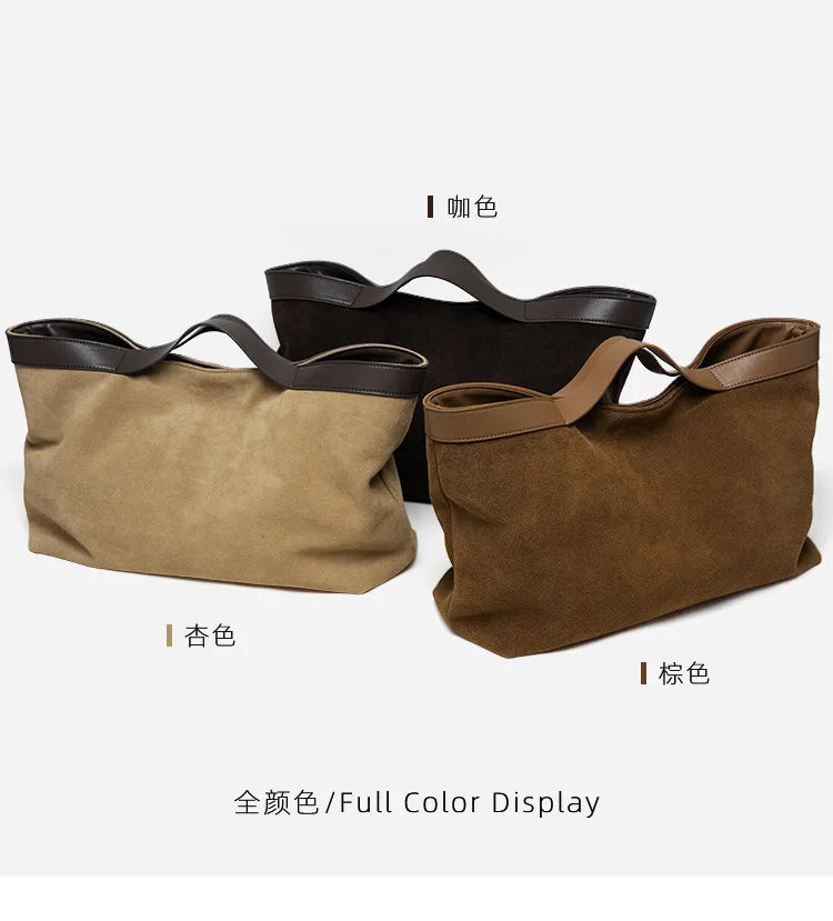 Motingsome Winter New Suede Big Tote Women Matte Cowhide Leather Handbag Oversized Shoulder Bowling Shopper Purse Luxury Design