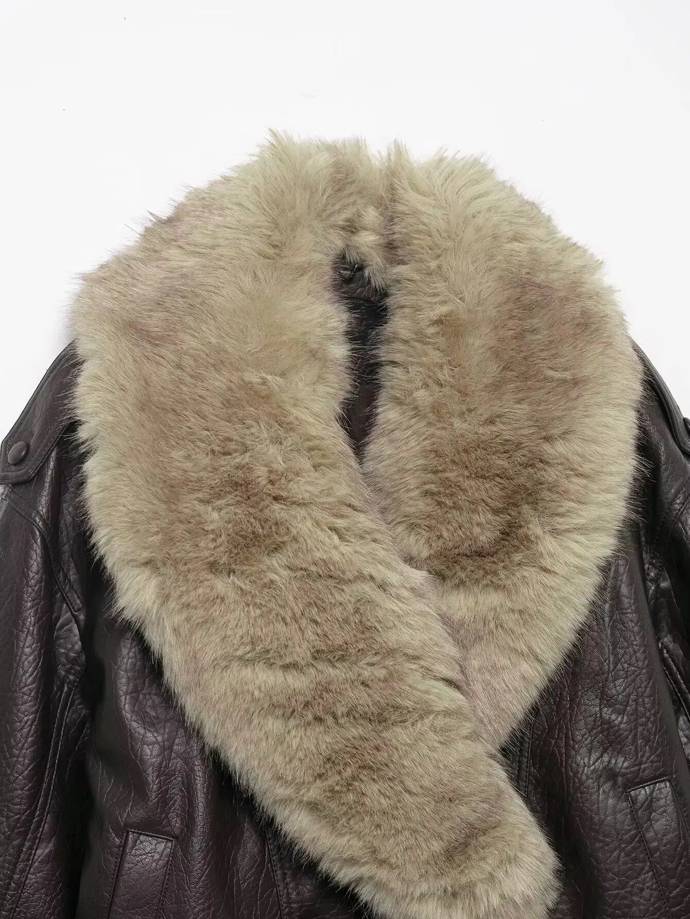 Oversized Faux Leather Winter Jacket