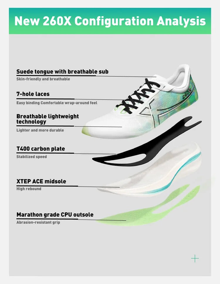 Xtep 260X Running Shoes For Men  Spring Non-Slip Men's Sports Shoes Rebound Cushion Breathable Ourdoor Sneakers 976119110053