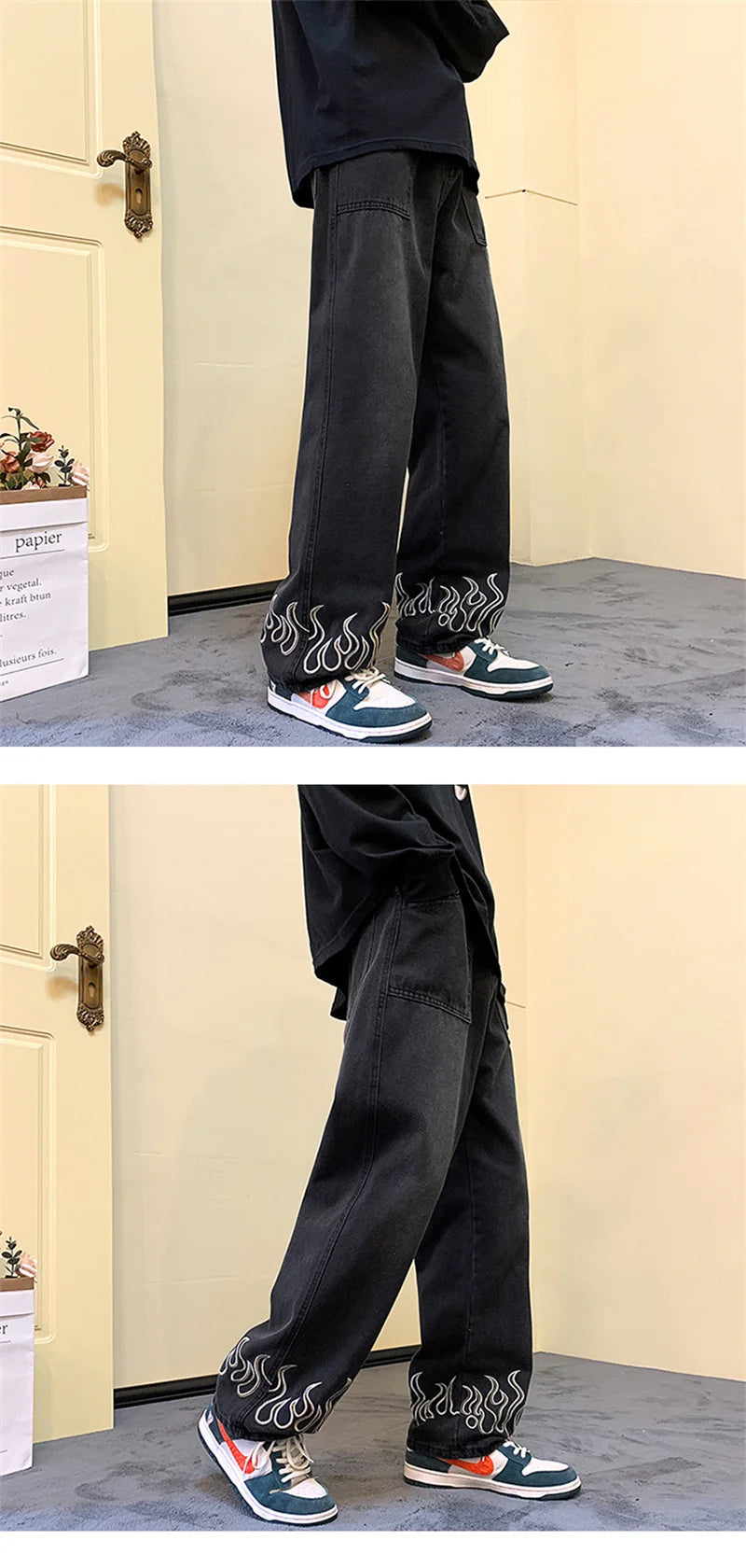 Y2K Flame Print Baggy Jeans