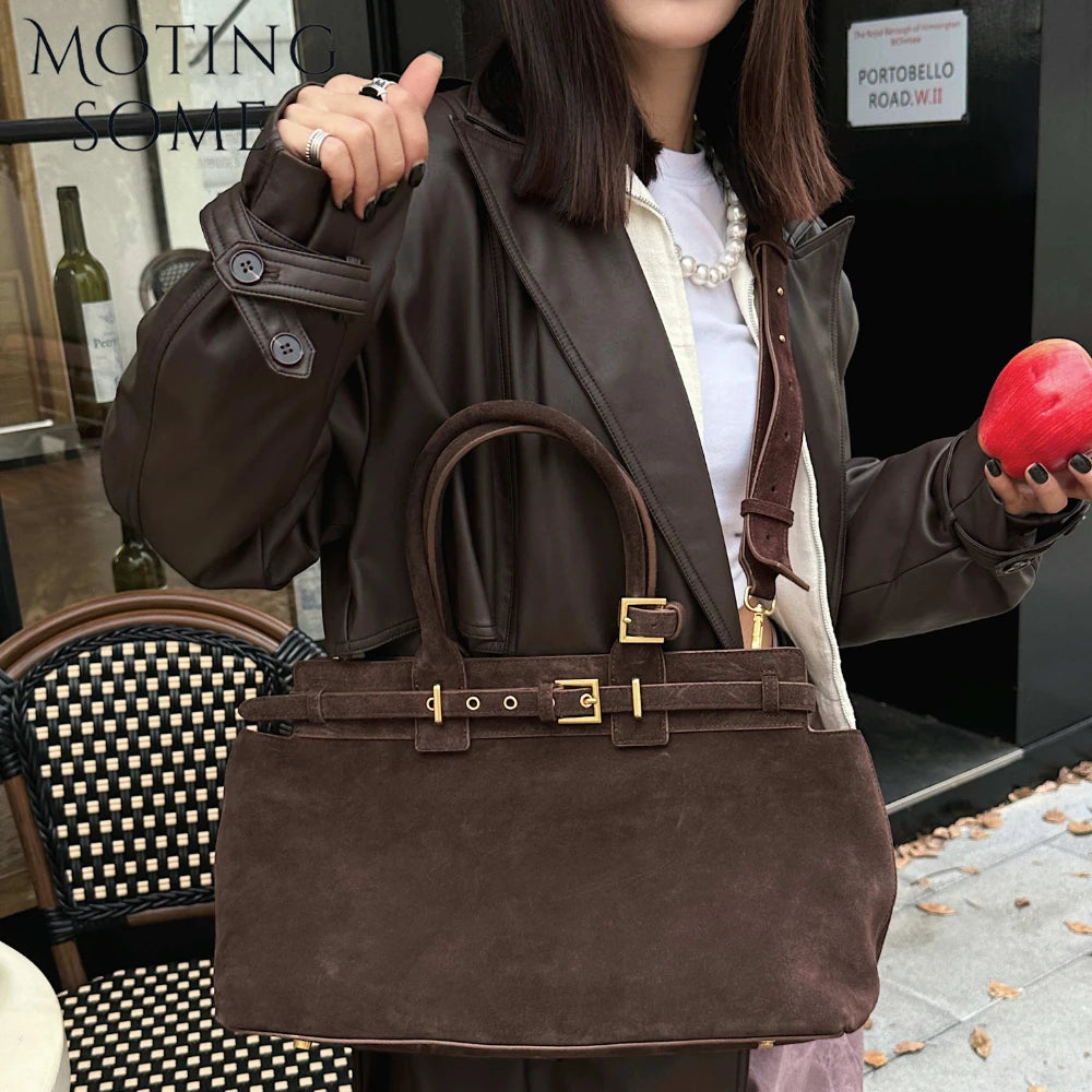 Motingsome 100% Natural Suede Bag Women Tote Luxury Designer Bags Roomy Casual Tote Crossbody Fashionable Handbag and Purses New