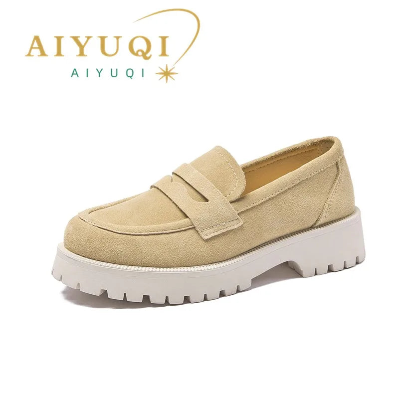 AIYUQI Women's Suede Square-Heel Loafers | British Style