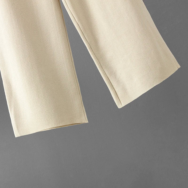 Autumn Color-Block Knit Set | Loose Split Top & Wide Leg Pants