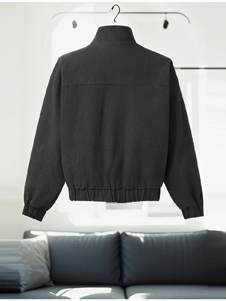 Stylish Girl Stand Collar Street Jacket Personality Button Zipper Solid Jacket Date Commuter Clothing Female New Casual Clothes