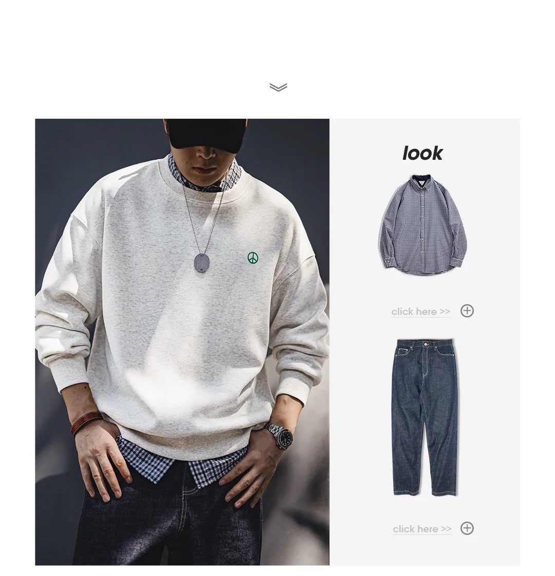 Maden Men's Gray Fleece Crewneck Sweatshirt