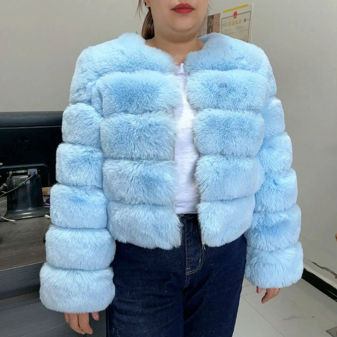 Elegant Winter Faux Fox Fur Crop Jacket